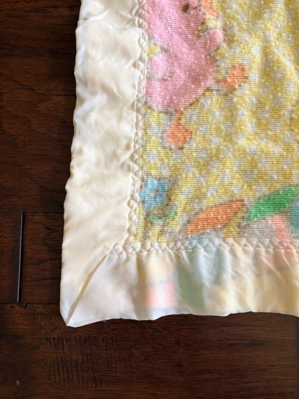 Vintage Pastel Animal Baby Blanket with Satin trim made in USA baby Gordon style
